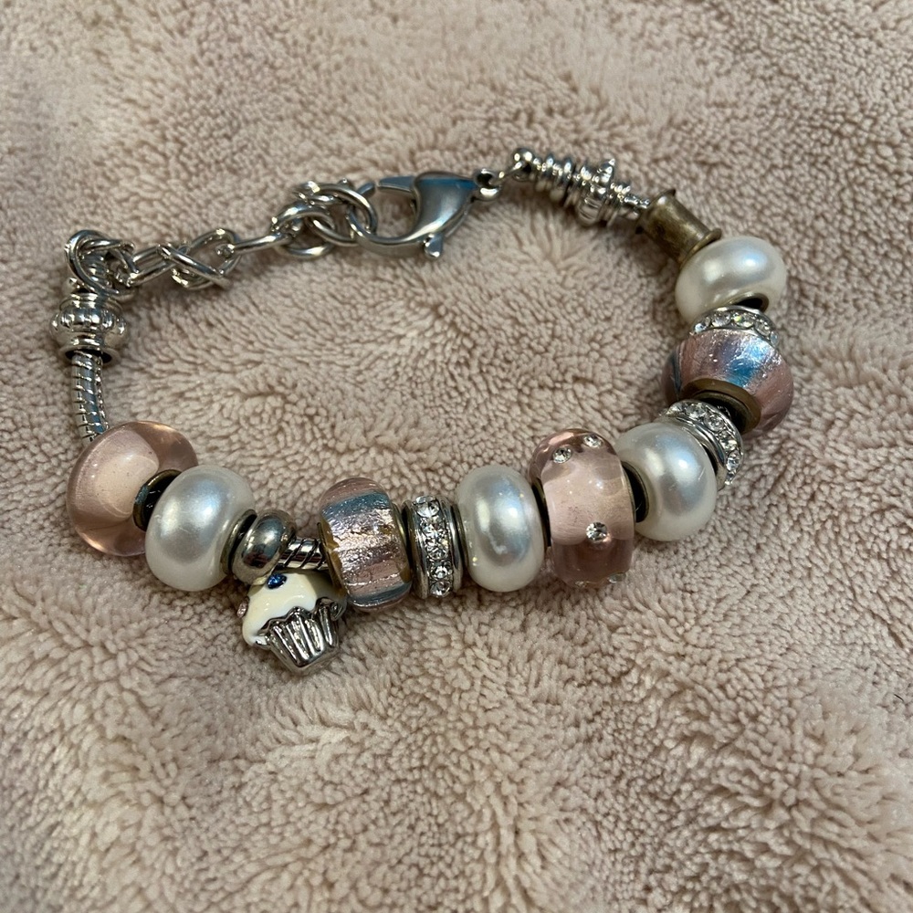 Rhinestone Cupcake Charm Bracelet